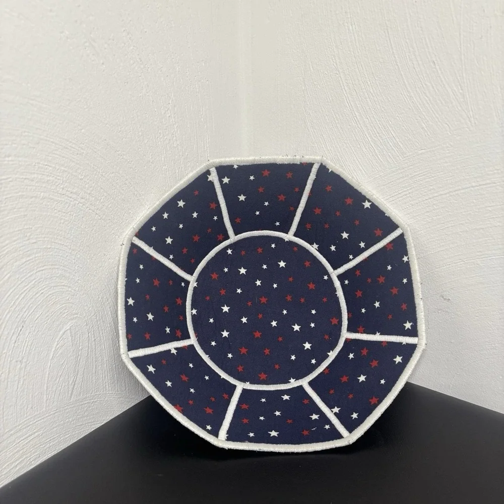 Microwave Bowl Cozy Fabric Set of 2 Christmas Winter Themed Stars Red White Blue